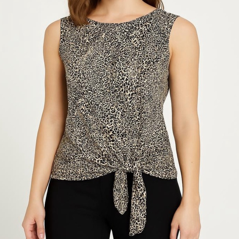 NWT ADRIANNA PAPELL Sleeveless Tie-Front Top Animal Print Blouse Size Medium